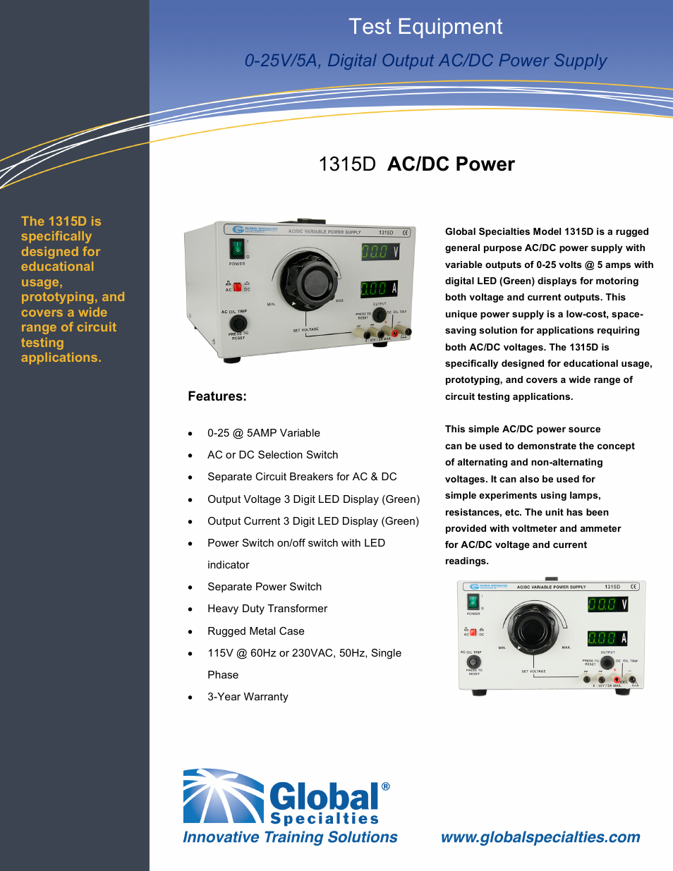 Global Specialties 1315D - Data Sheet User Manual | 2 pages