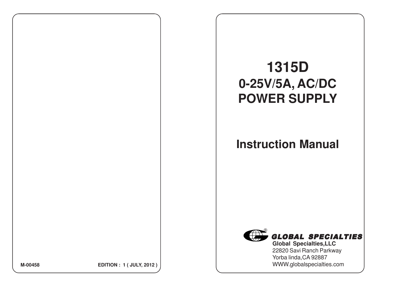 Global Specialties 1315D - Manual User Manual | 5 pages