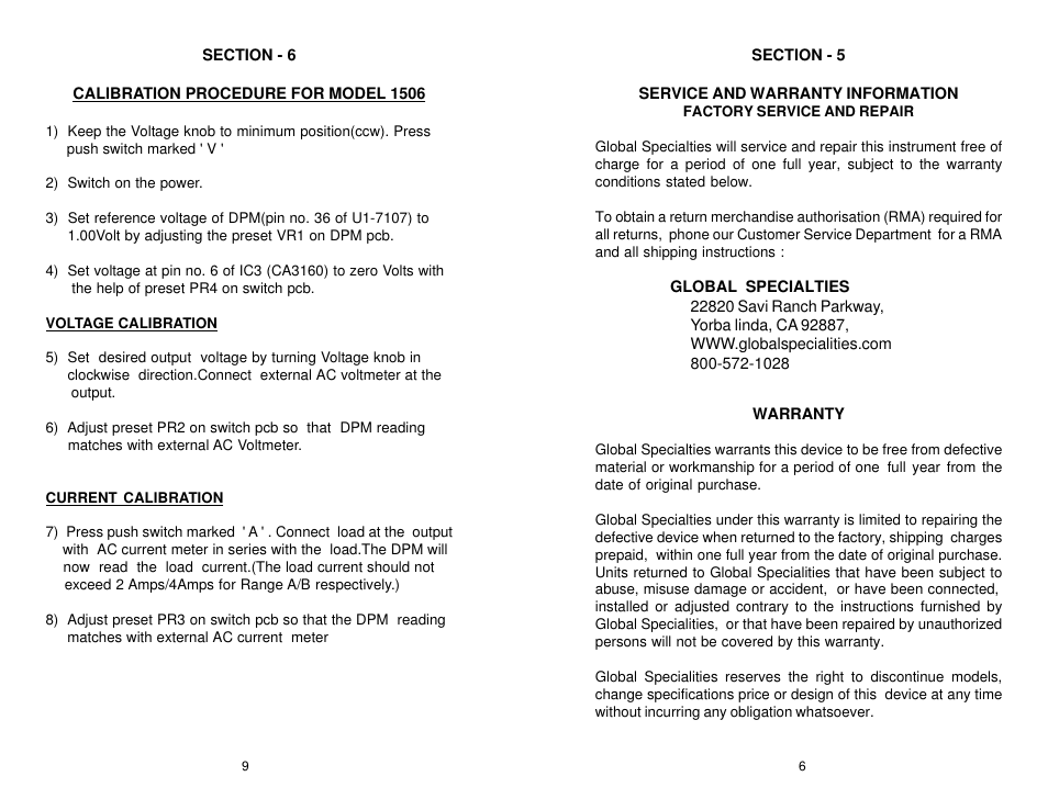Global Specialties 1506 User Manual | Page 8 / 13