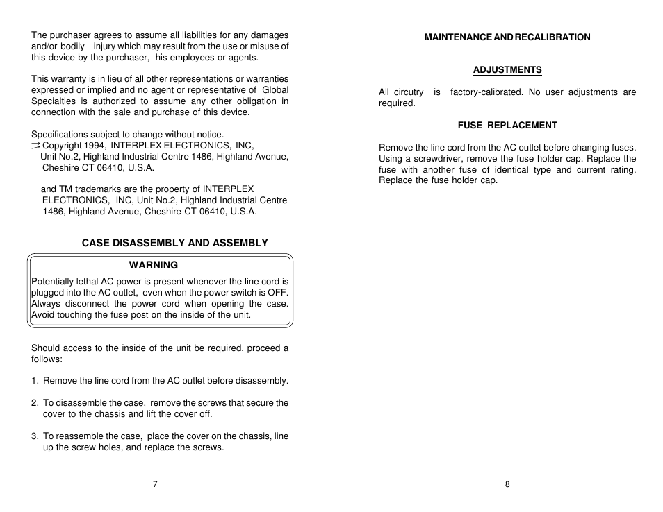 Global Specialties 1506 User Manual | Page 9 / 13