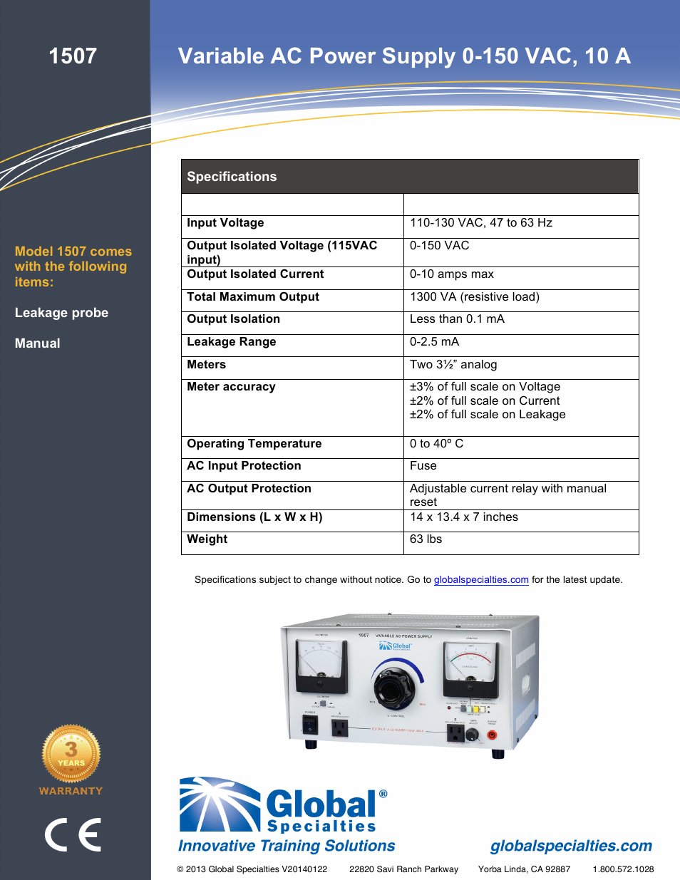 Global Specialties 1507 User Manual | Page 2 / 2