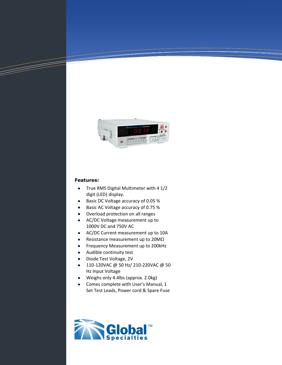 Global Specialties PRO-1000 - Data Sheet User Manual | 4 pages