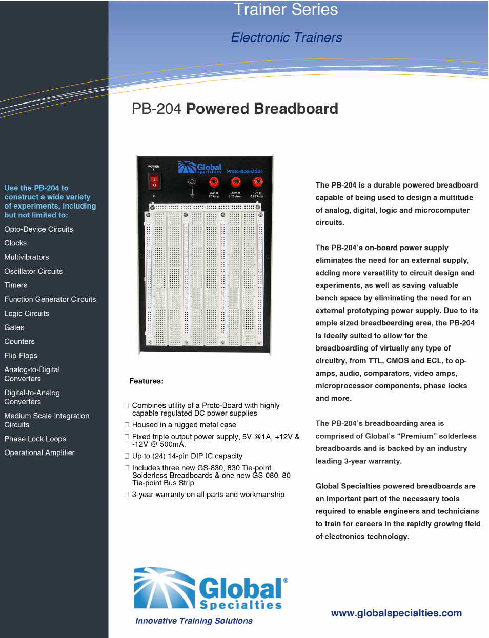 Global Specialties PB-204 - Data Sheet User Manual | 2 pages