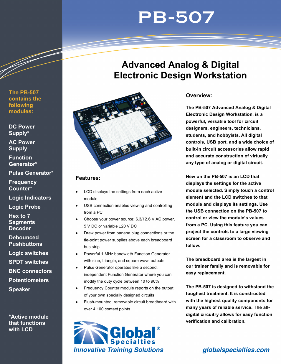 Global Specialties PB-507 - Data Sheet User Manual | 2 pages
