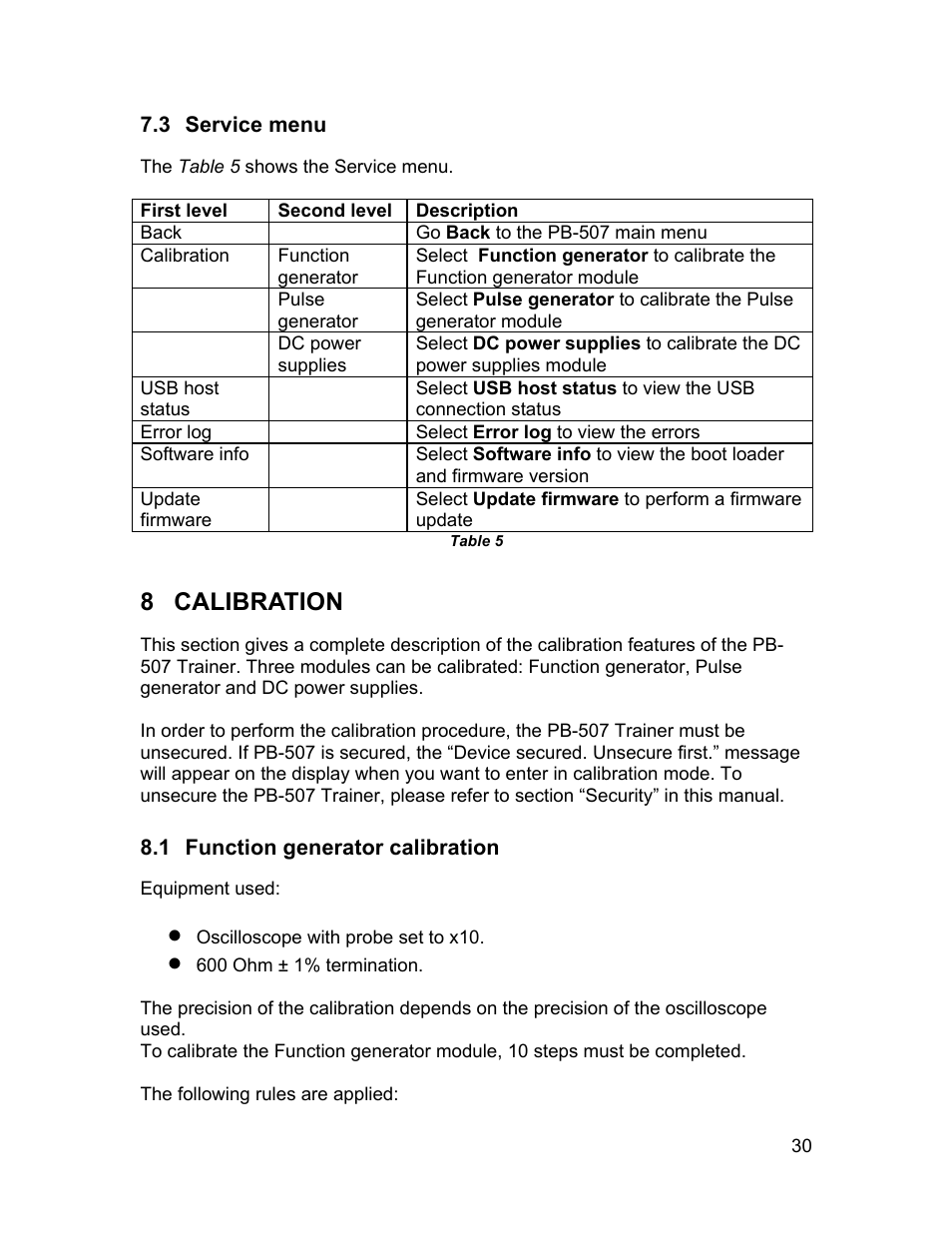 8 calibration | Global Specialties PB-507 - Manual User Manual | Page 30 / 44