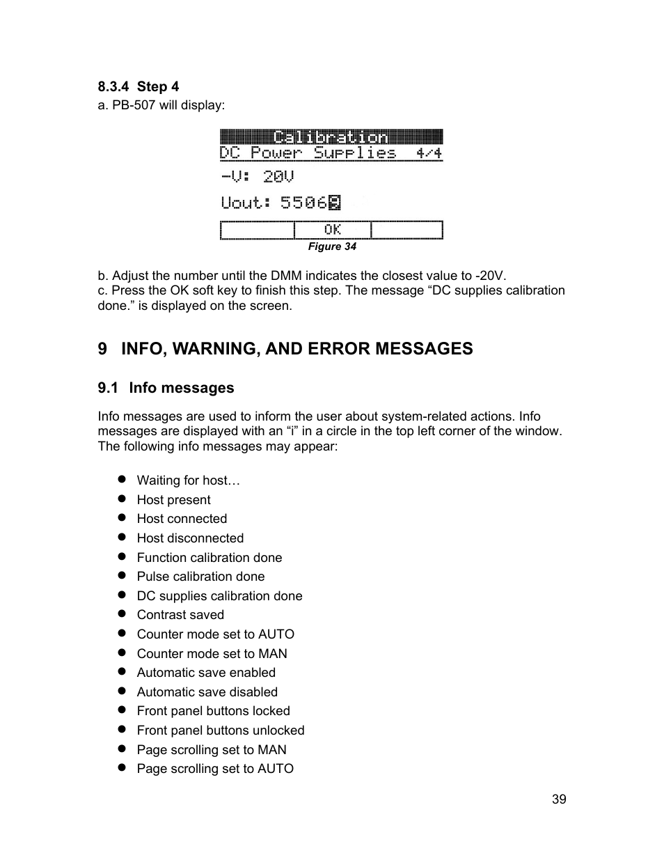 9 info, warning, and error messages | Global Specialties PB-507 - Manual User Manual | Page 39 / 44