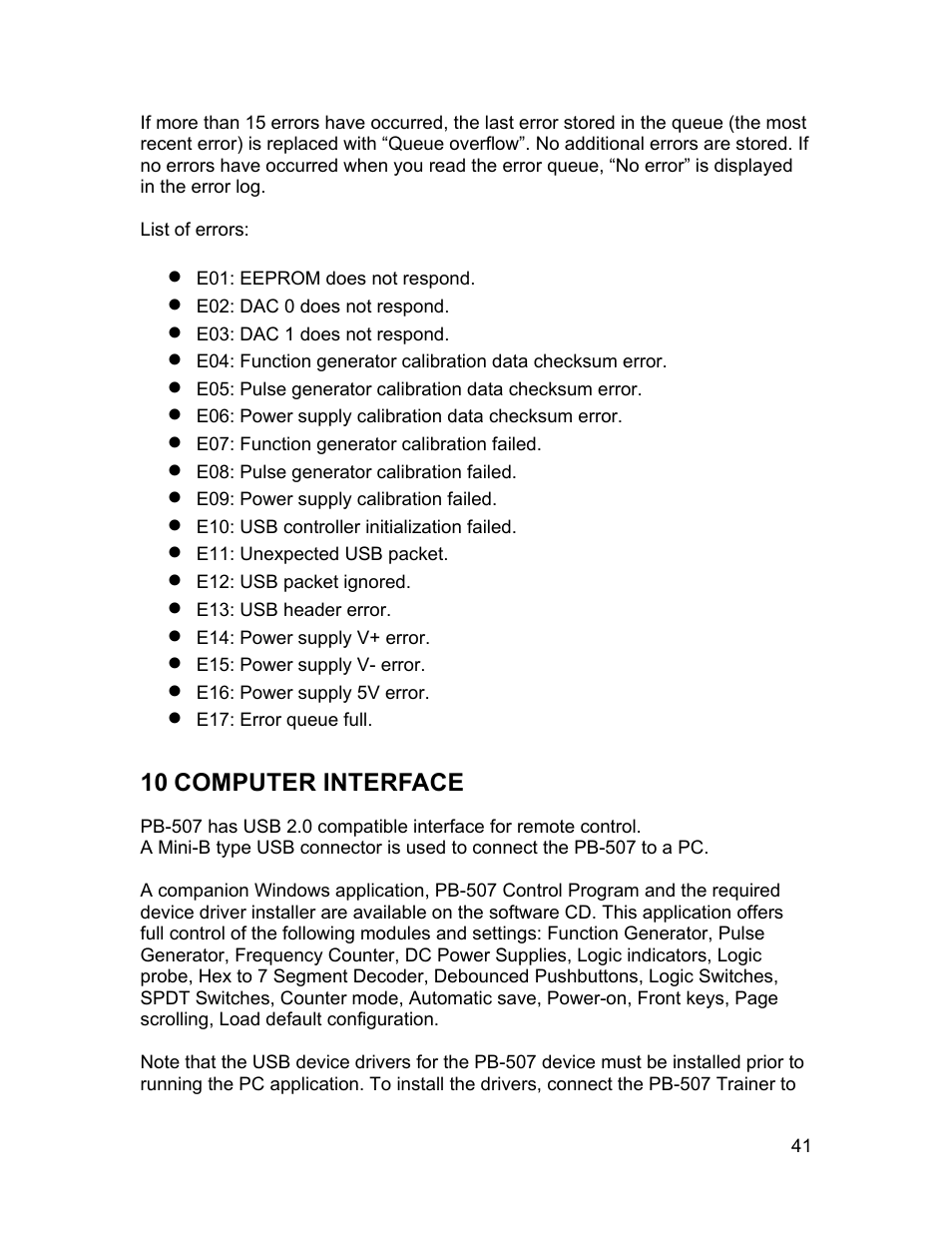 10 computer interface | Global Specialties PB-507 - Manual User Manual | Page 41 / 44