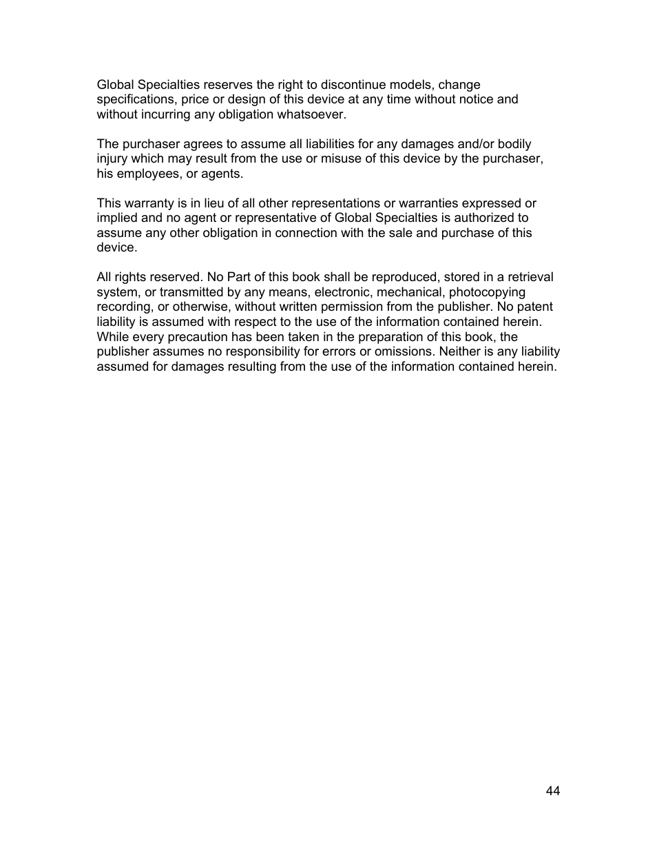 Global Specialties PB-507 - Manual User Manual | Page 44 / 44