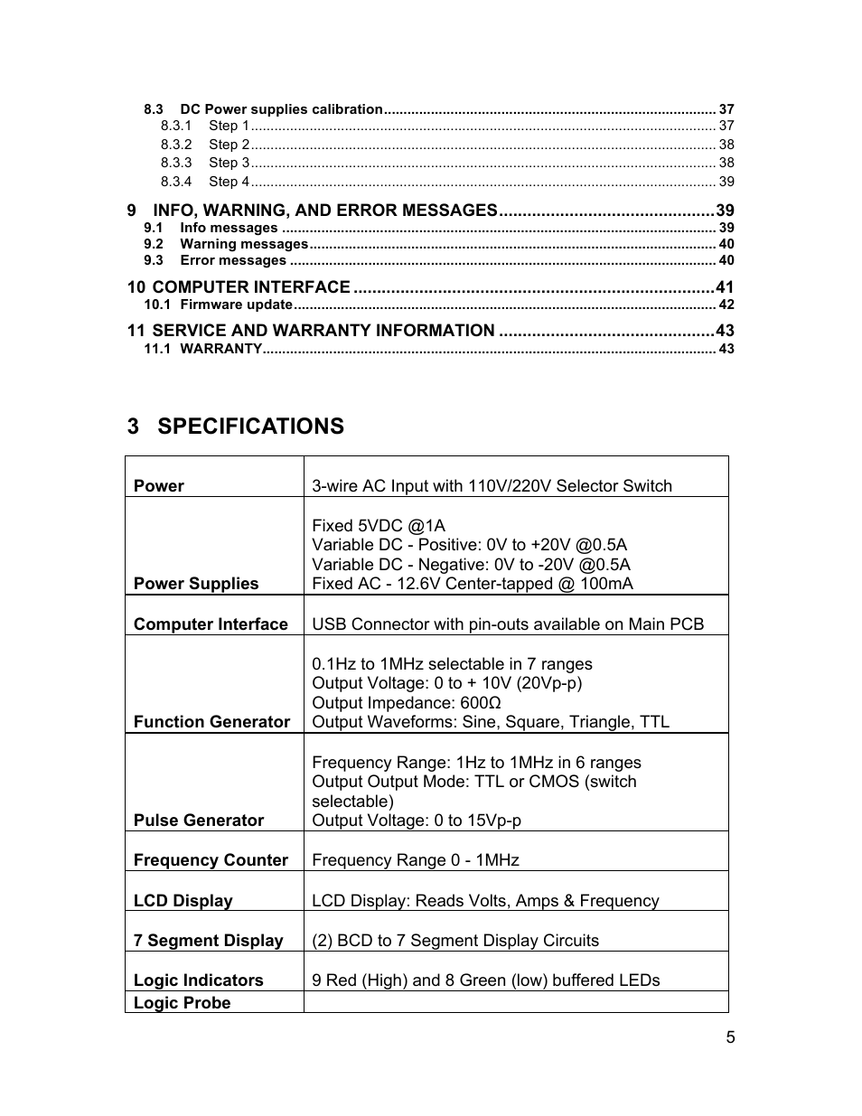 3 specifications | Global Specialties PB-507 - Manual User Manual | Page 5 / 44