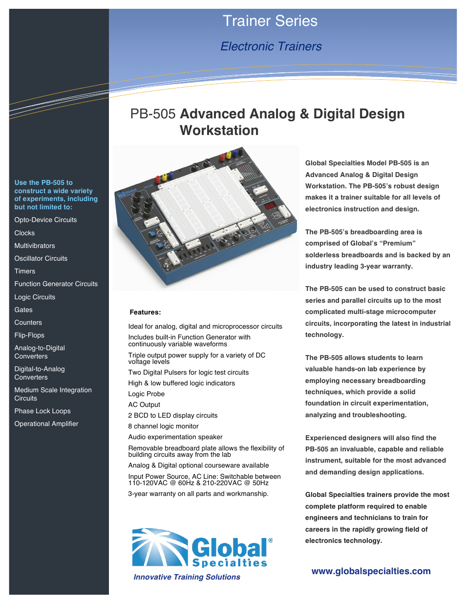 Global Specialties PB-505 - Data Sheet User Manual | 2 pages
