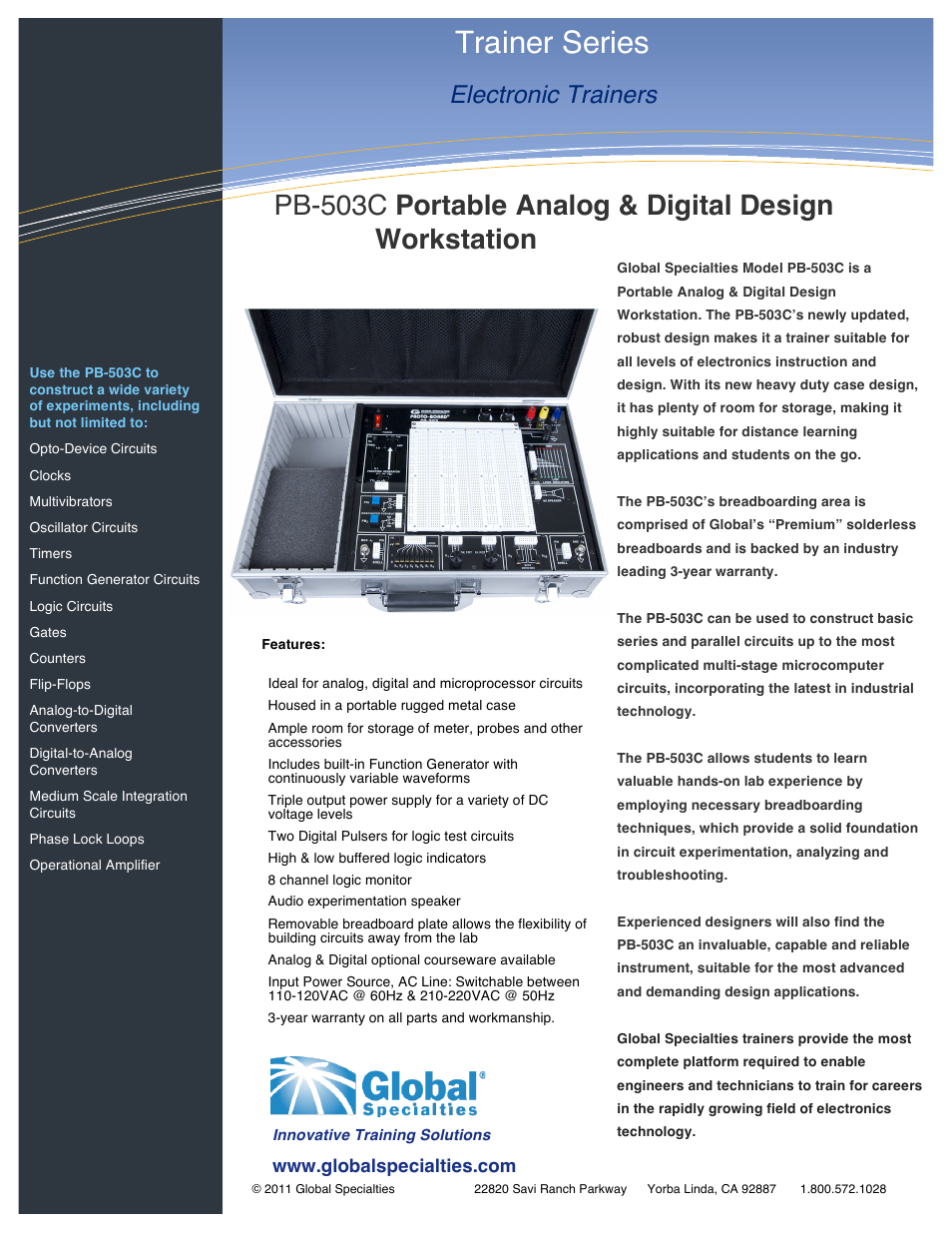 Global Specialties PB-503C - Data Sheet User Manual | 2 pages