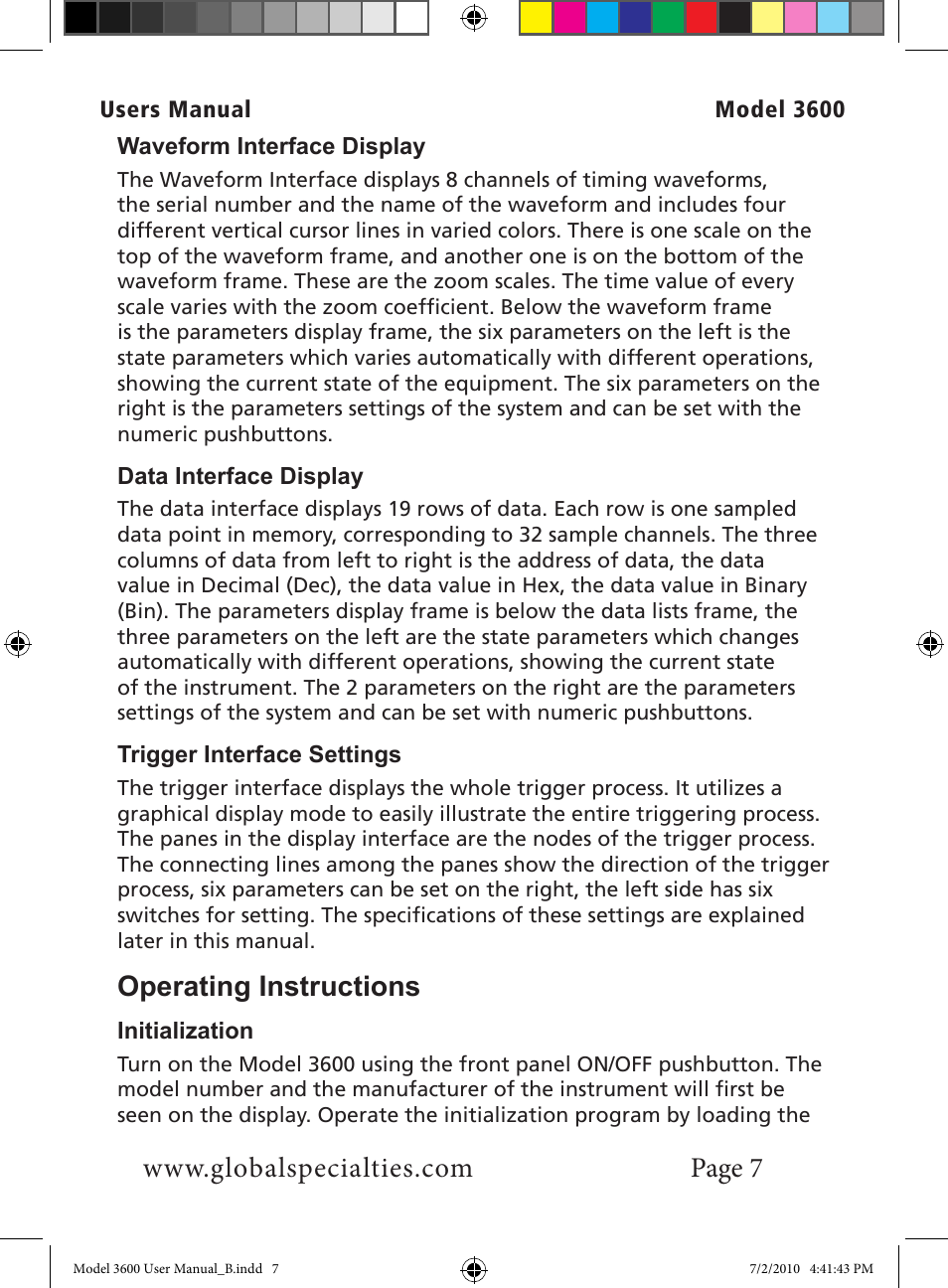 Operating instructions | Global Specialties 3600 User Manual | Page 12 / 37