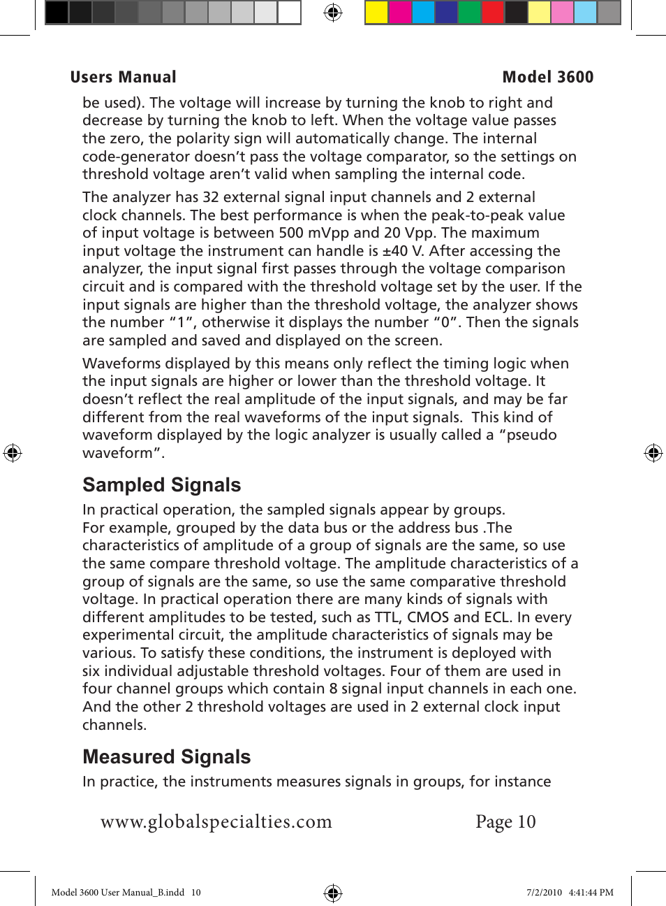 Sampled signals, Measured signals | Global Specialties 3600 User Manual | Page 15 / 37