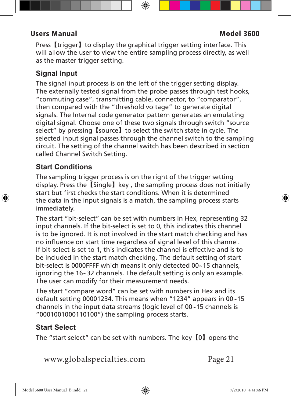 Global Specialties 3600 User Manual | Page 26 / 37