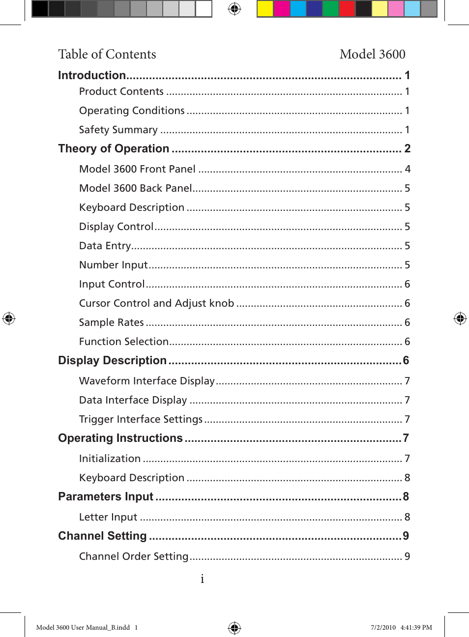 Table of contents model 3600 i | Global Specialties 3600 User Manual | Page 3 / 37