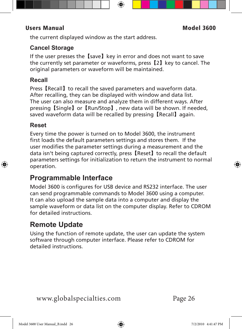 Programmable interface, Remote update | Global Specialties 3600 User Manual | Page 31 / 37