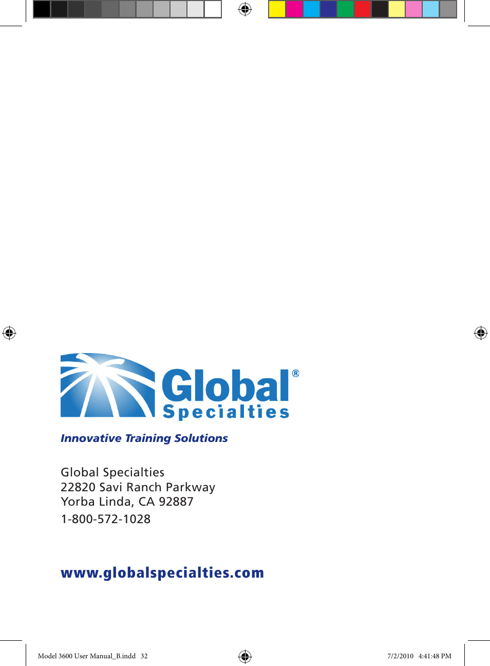 Global Specialties 3600 User Manual | Page 37 / 37