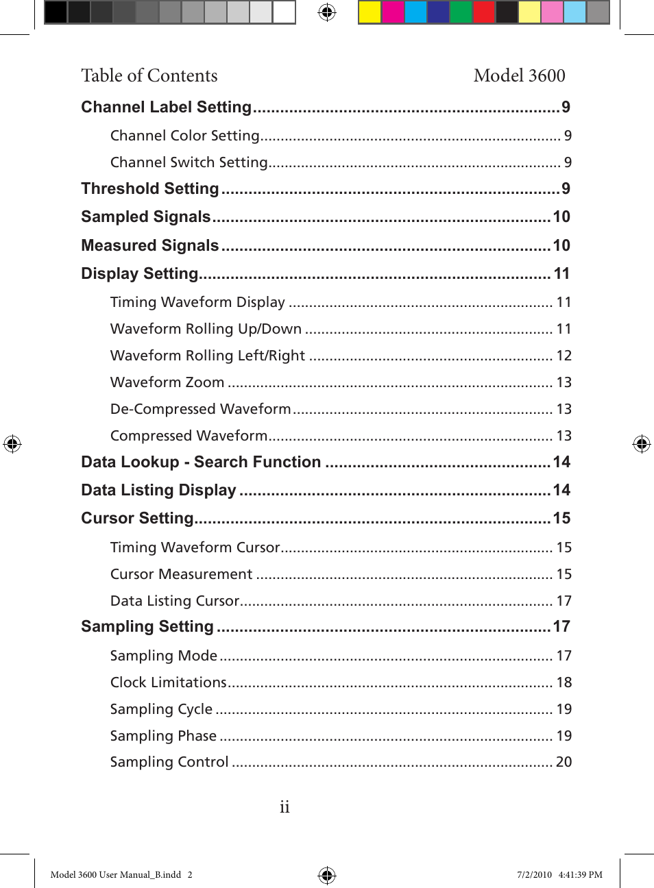 Table of contents model 3600 ii | Global Specialties 3600 User Manual | Page 4 / 37