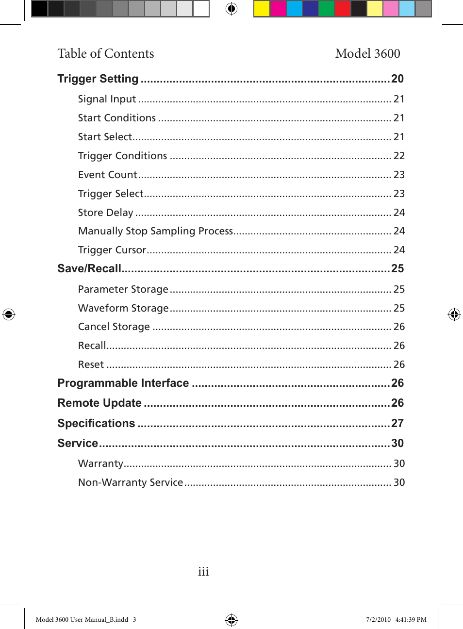 Table of contents model 3600 iii | Global Specialties 3600 User Manual | Page 5 / 37