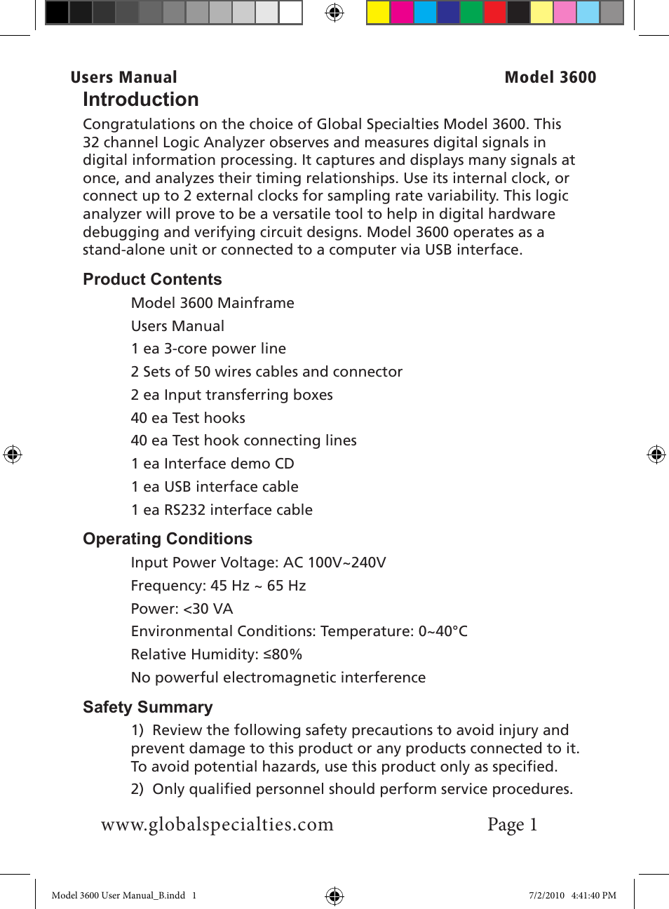 Global Specialties 3600 User Manual | Page 6 / 37