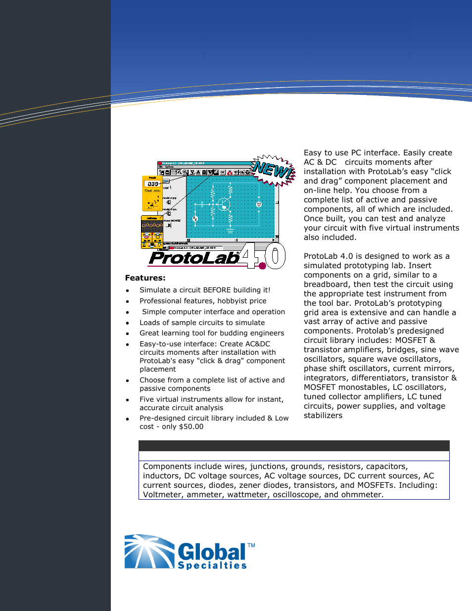 Global Specialties PROTOLAB 4.0 User Manual | 1 page