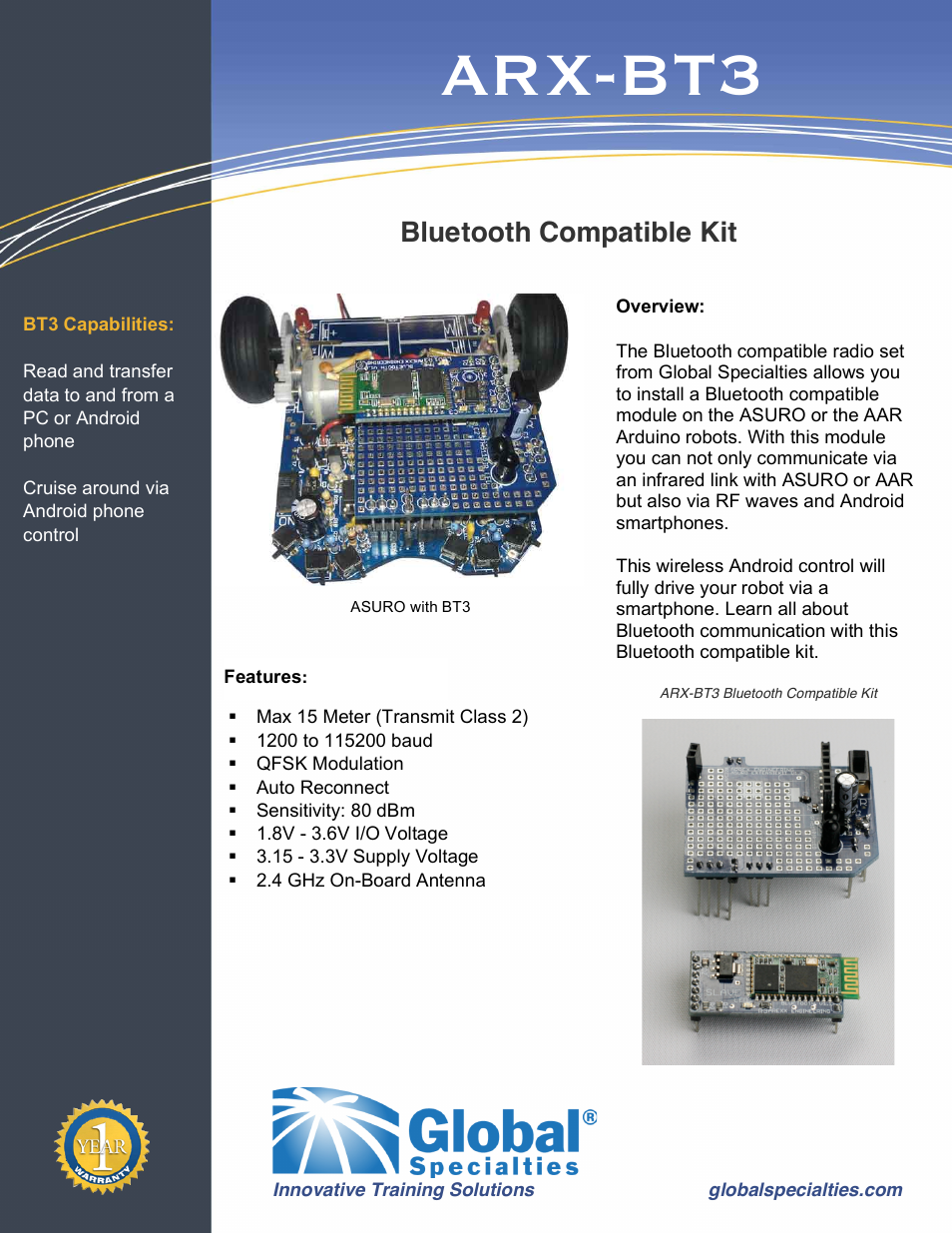 Global Specialties ARX-BT3 User Manual | 1 page