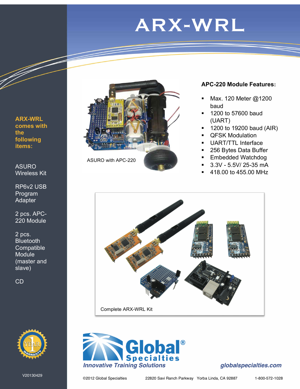 Arx-wrl | Global Specialties ARX-WRL User Manual | Page 2 / 2