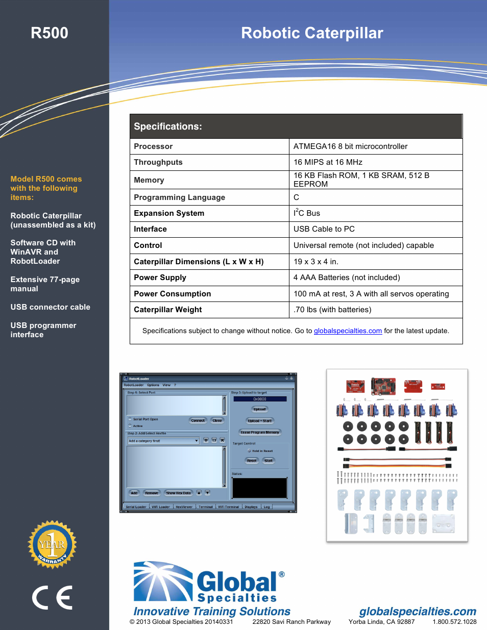 R500 robotic caterpillar | Global Specialties R500 User Manual | Page 2 / 2