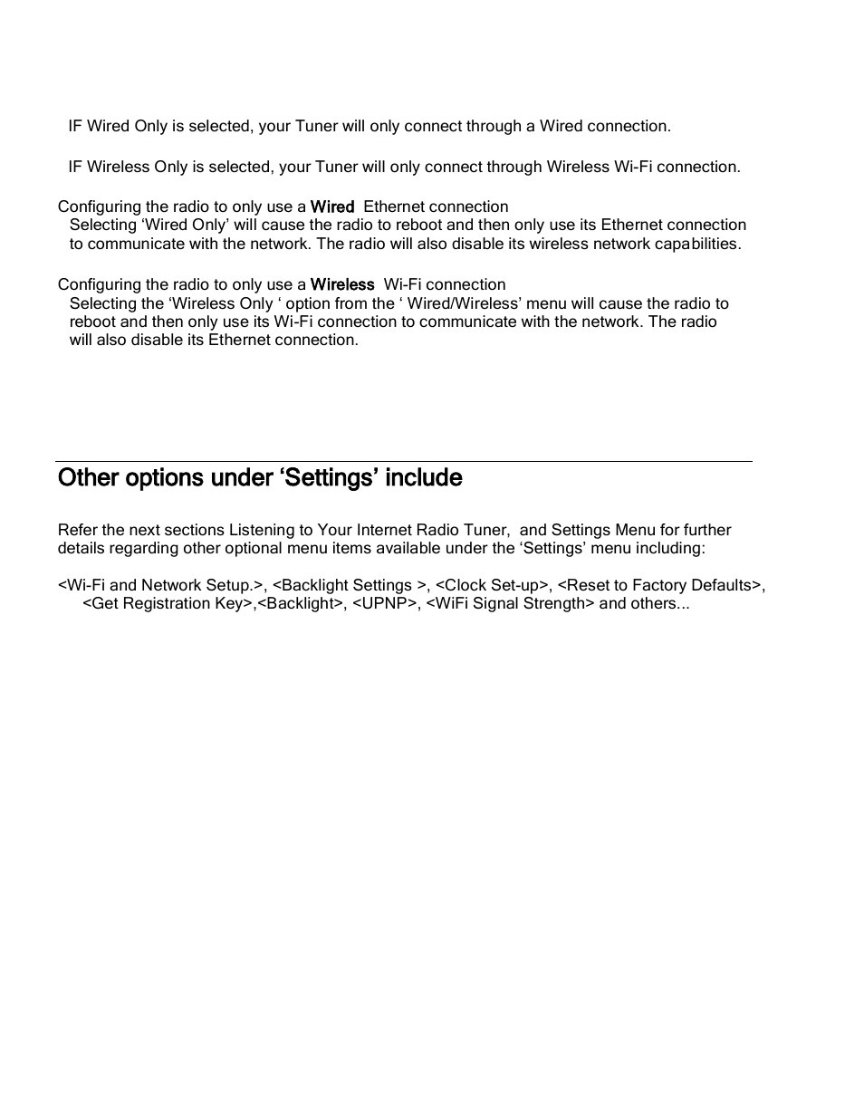 Other options under ‘settings’ include | Grace Digital GDI-IRDT200 Tuner User Manual | Page 16 / 41