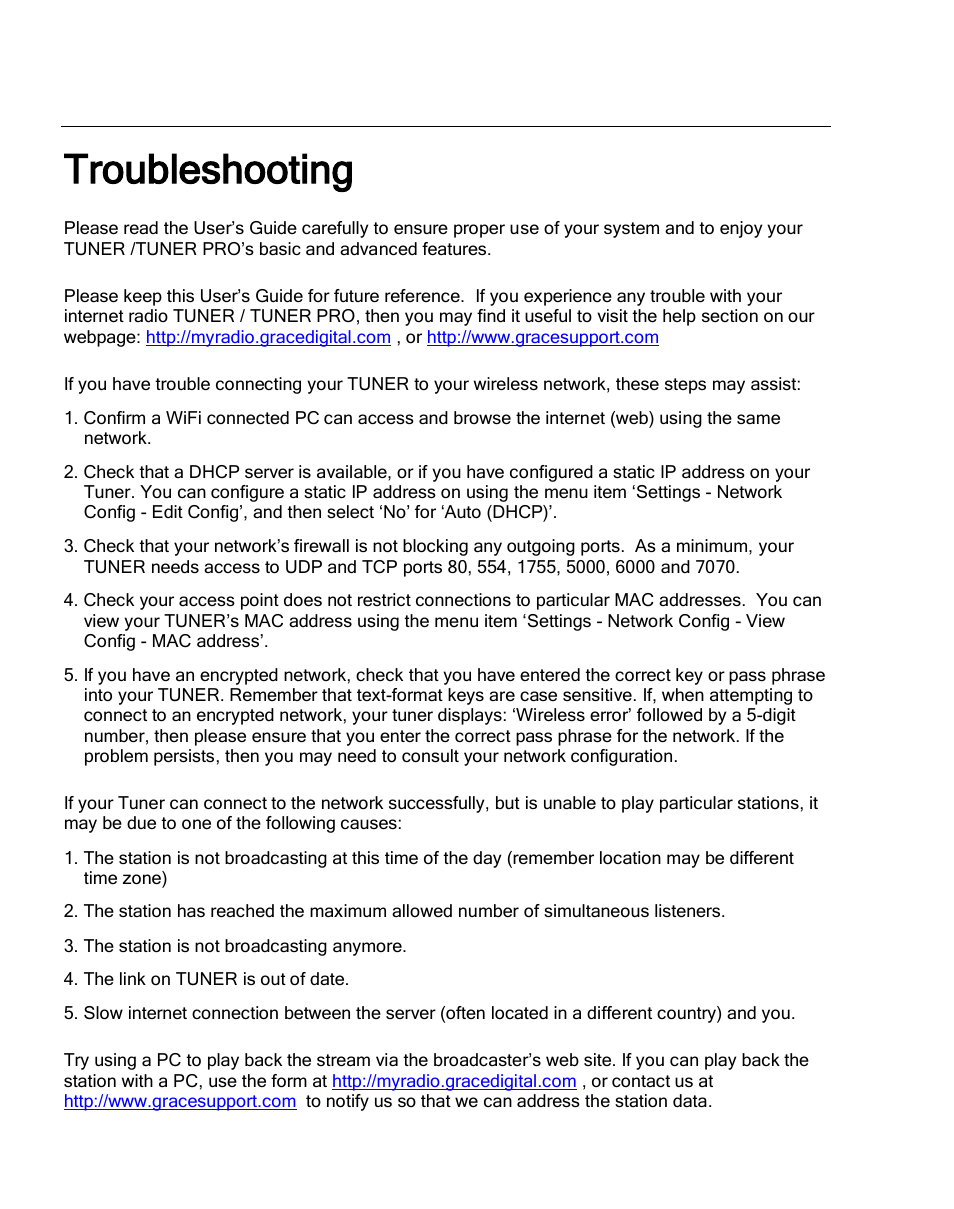 Troubleshooting | Grace Digital GDI-IRDT200 Tuner User Manual | Page 37 / 41