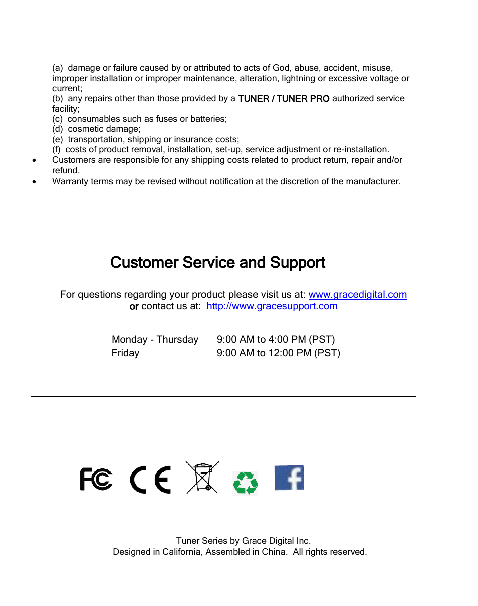 Customer service and support | Grace Digital GDI-IRDT200 Tuner User Manual | Page 40 / 41