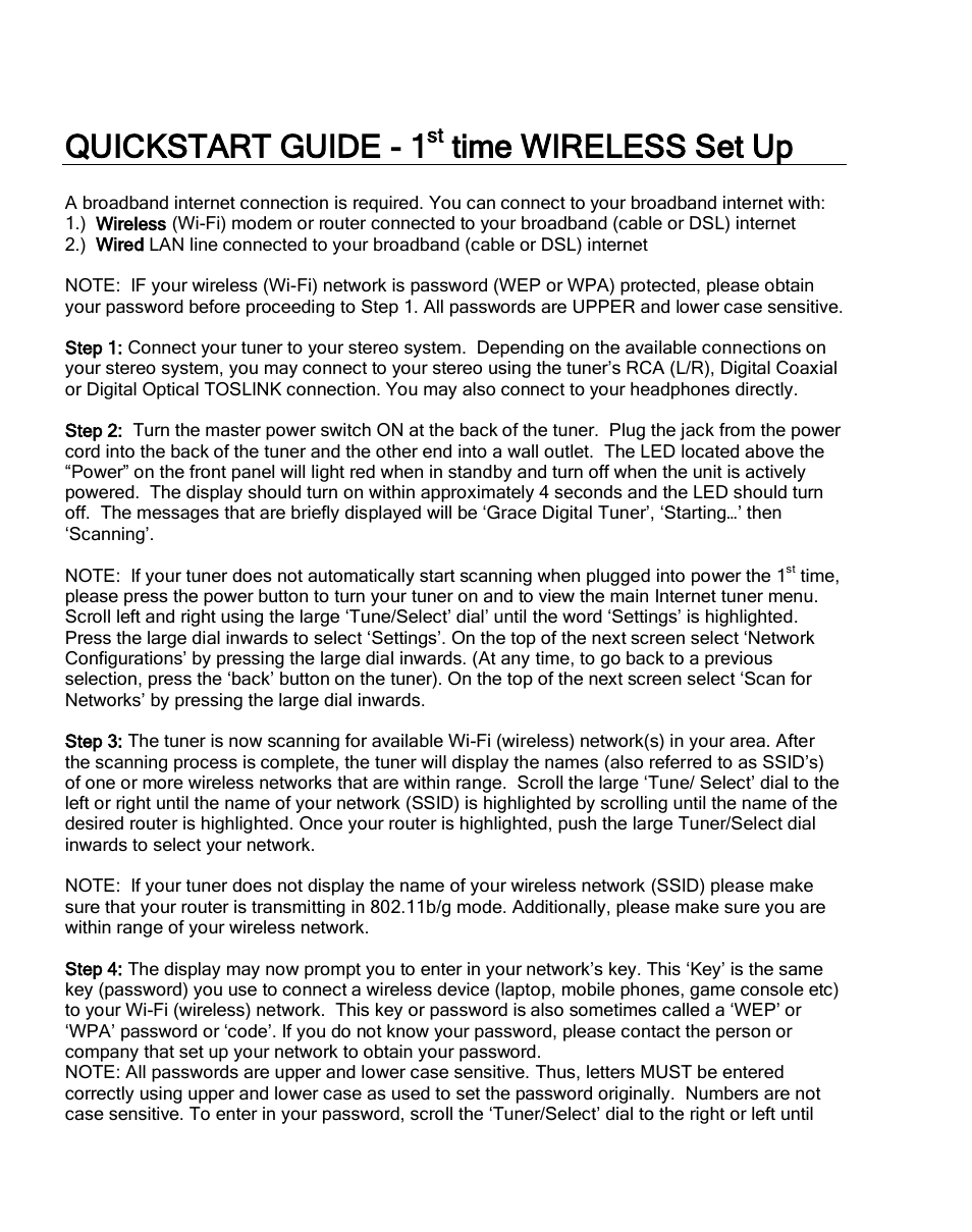 Quickstart guide - 1, Time wireless set up | Grace Digital GDI-IRDT200 Tuner User Manual | Page 7 / 41