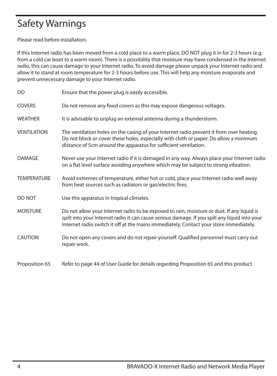 Safety warnings | Grace Digital GDI-IRD4500 Bravado X User Manual | Page 4 / 46