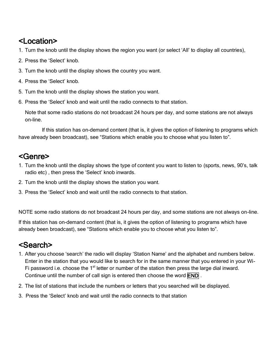 Location, Genre, Search | Grace Digital GDI-IR2600 Innovator X User Manual | Page 18 / 52