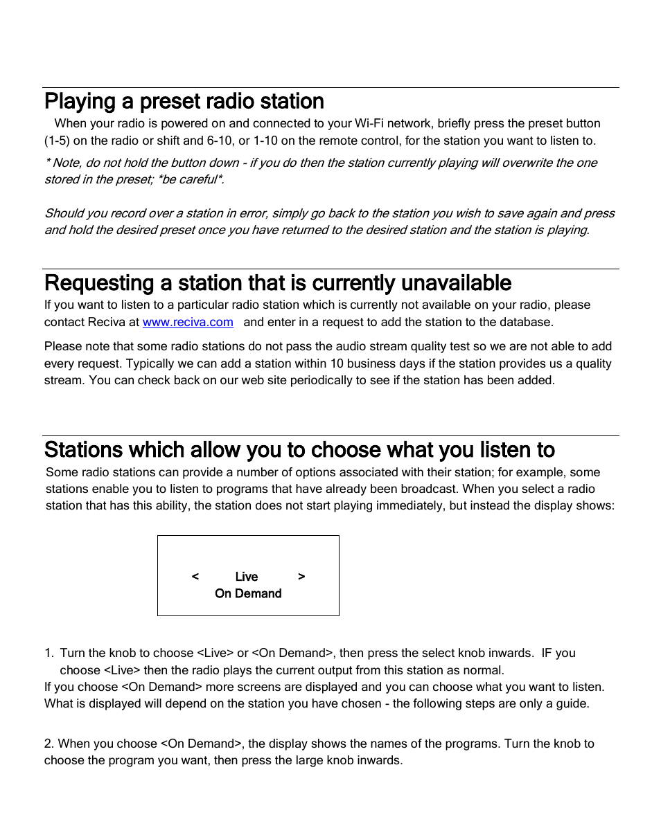 Playing a preset radio station, Requesting a station that is currently unavailable | Grace Digital GDI-IR2600 Innovator X User Manual | Page 21 / 52