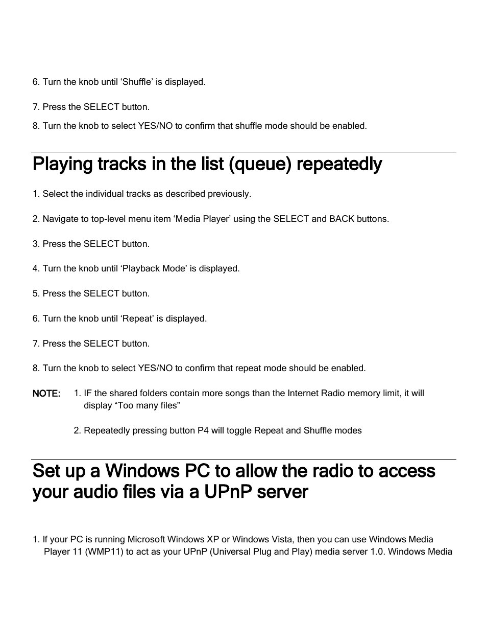 Playing tracks in the list (queue) repeatedly | Grace Digital GDI-IR2600 Innovator X User Manual | Page 36 / 52