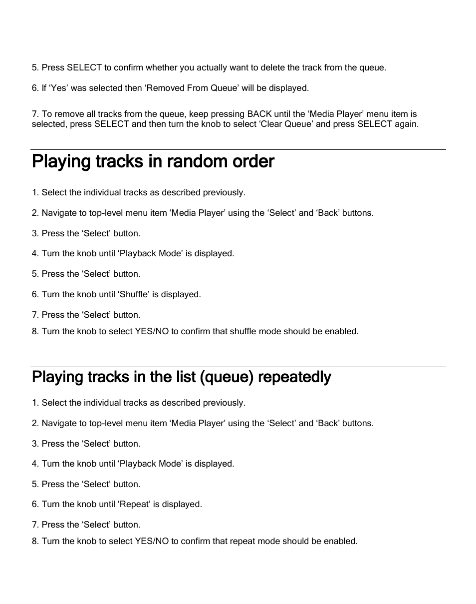 Playing tracks in random order, Playing tracks in the list (queue) repeatedly | Grace Digital GDI-IR2600 Innovator X User Manual | Page 41 / 52