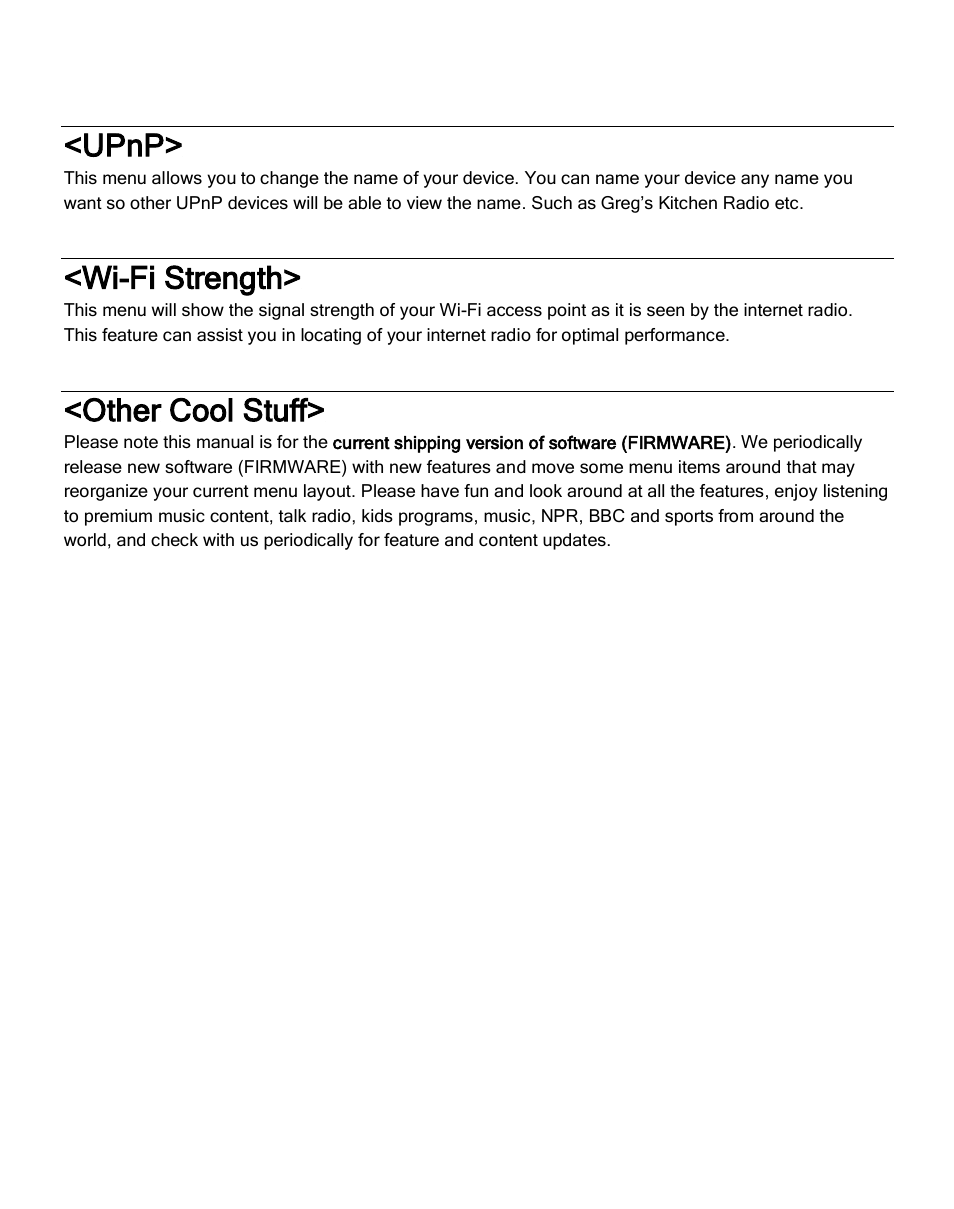Upnp, Wi-fi strength, Other cool stuff | Grace Digital GDI-IR2600 Innovator X User Manual | Page 44 / 52