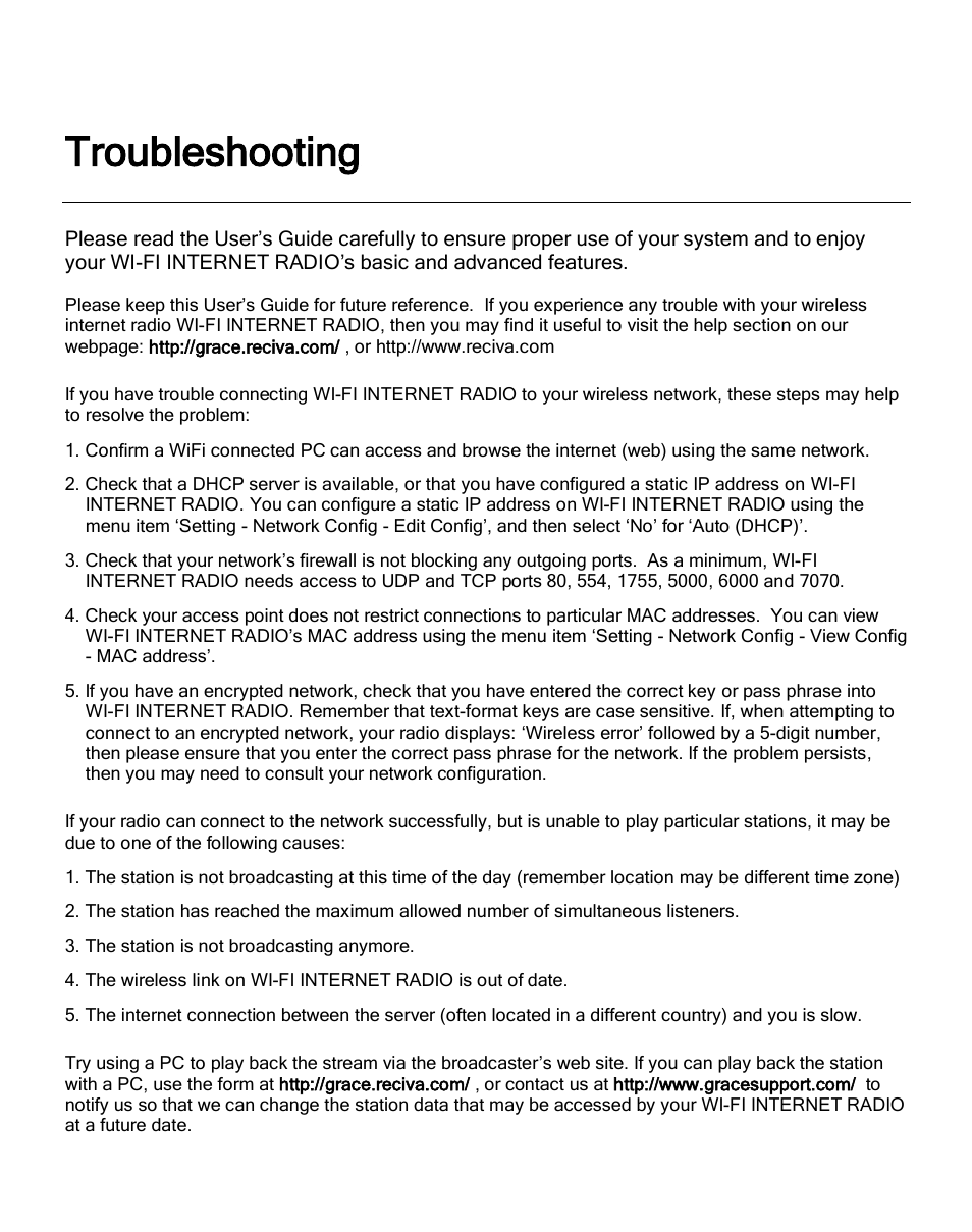 Troubleshooting | Grace Digital GDI-IR2600 Innovator X User Manual | Page 45 / 52
