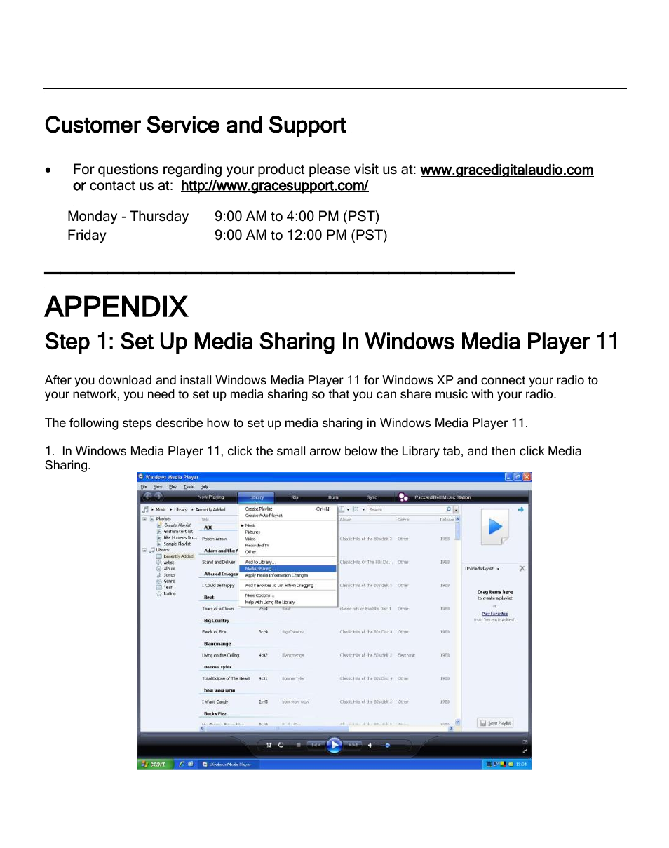 Appendix, Customer service and support | Grace Digital GDI-IR2600 Innovator X User Manual | Page 48 / 52
