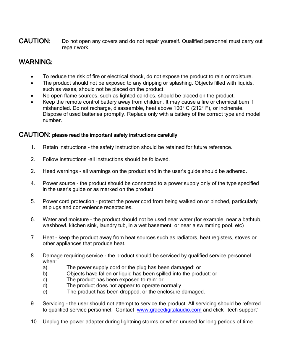 Caution, Warning | Grace Digital GDI-IR2600 Innovator X User Manual | Page 7 / 52