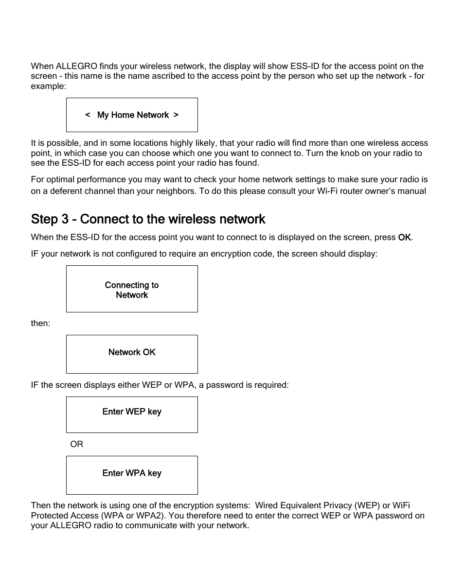 Step 3 - connect to the wireless network | Grace Digital GDI-IRD4000 Allegro User Manual | Page 14 / 48