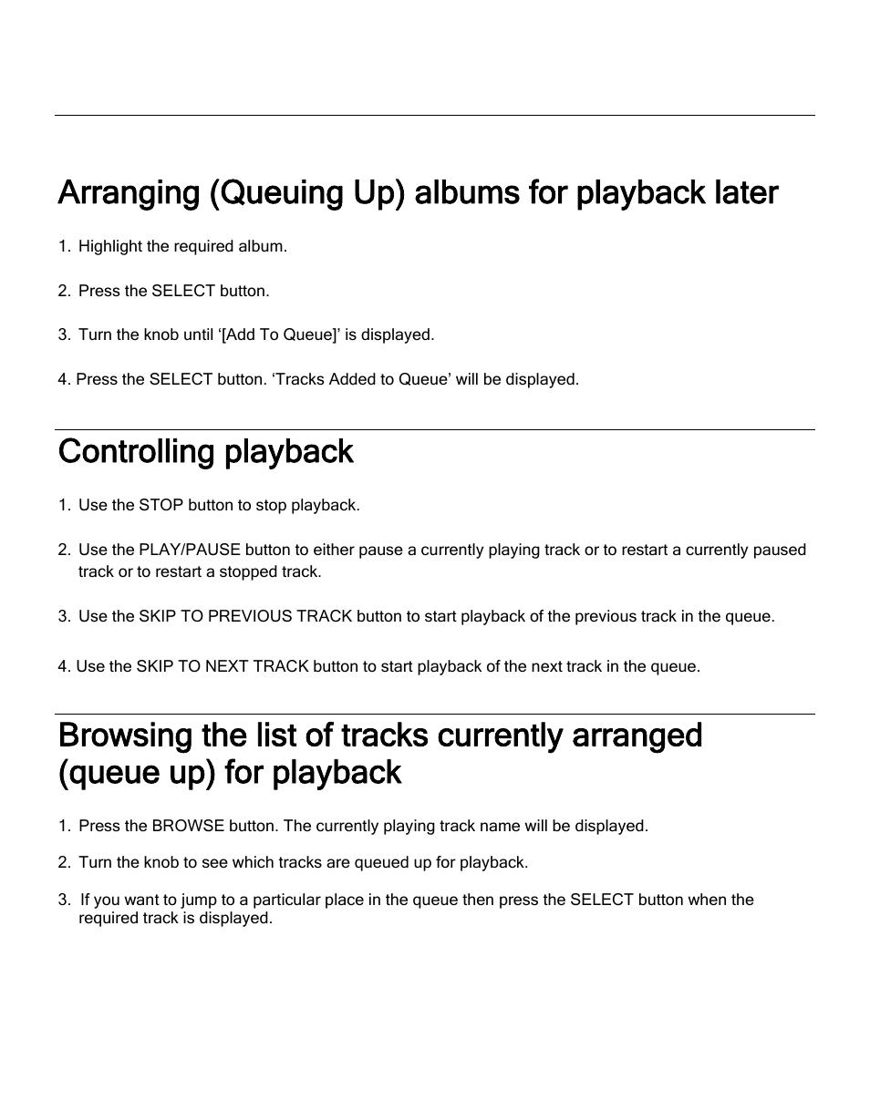 Arranging (queuing up) albums for playback later, Controlling playback | Grace Digital GDI-IRD4000 Allegro User Manual | Page 31 / 48