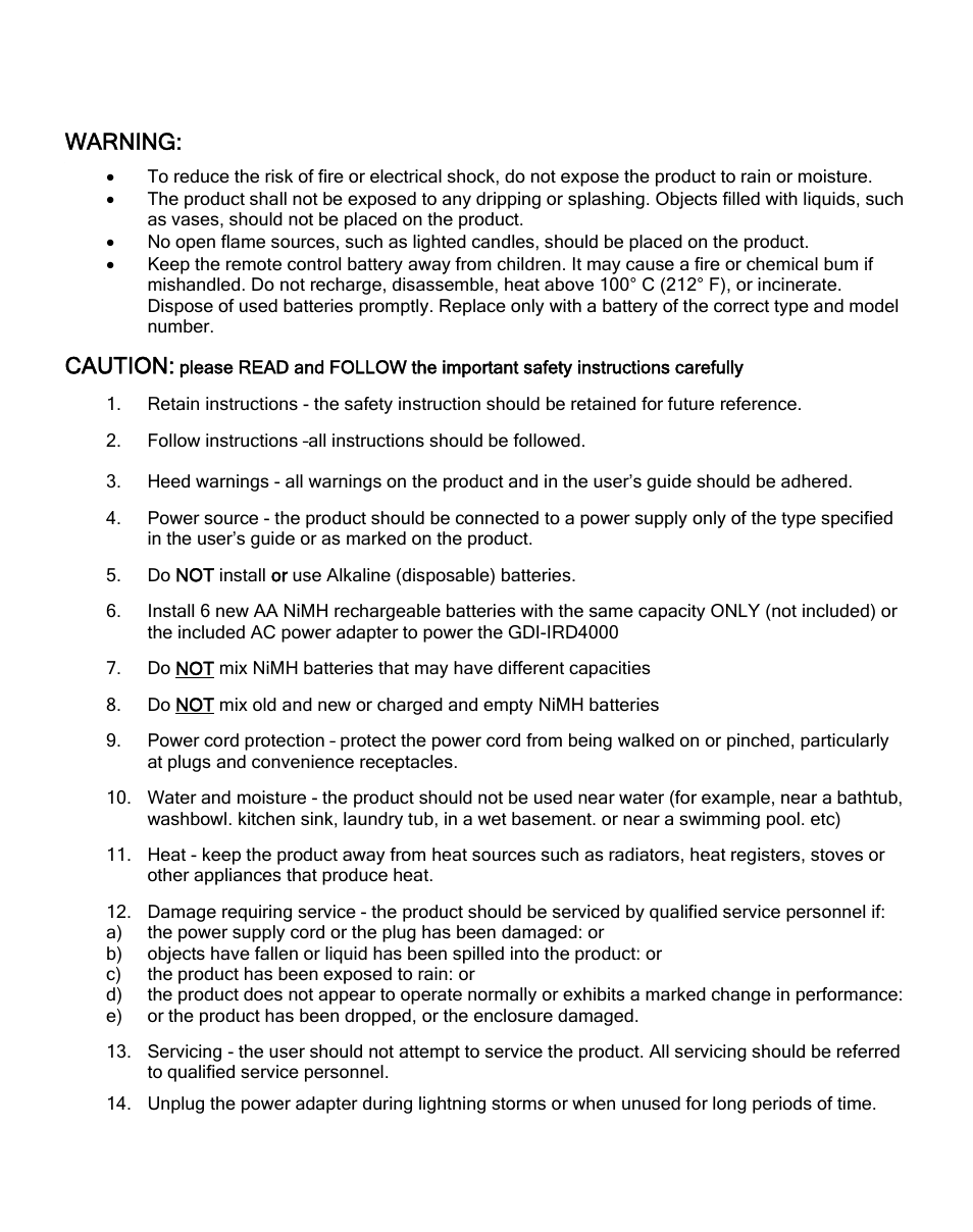 Warning, Caution | Grace Digital GDI-IRD4000 Allegro User Manual | Page 5 / 48