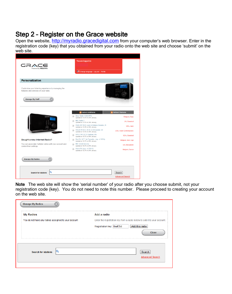 Step 2 – register on the grace website | Grace Digital GDI-IRC6000 Mondo User Manual | Page 36 / 53