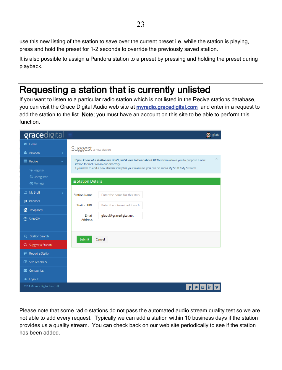 Requesting a station that is currently unlisted | Grace Digital GDI-IRCA700 Primo User Manual | Page 24 / 52
