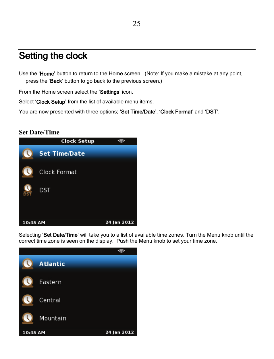 Setting the clock | Grace Digital GDI-IRCA700 Primo User Manual | Page 26 / 52