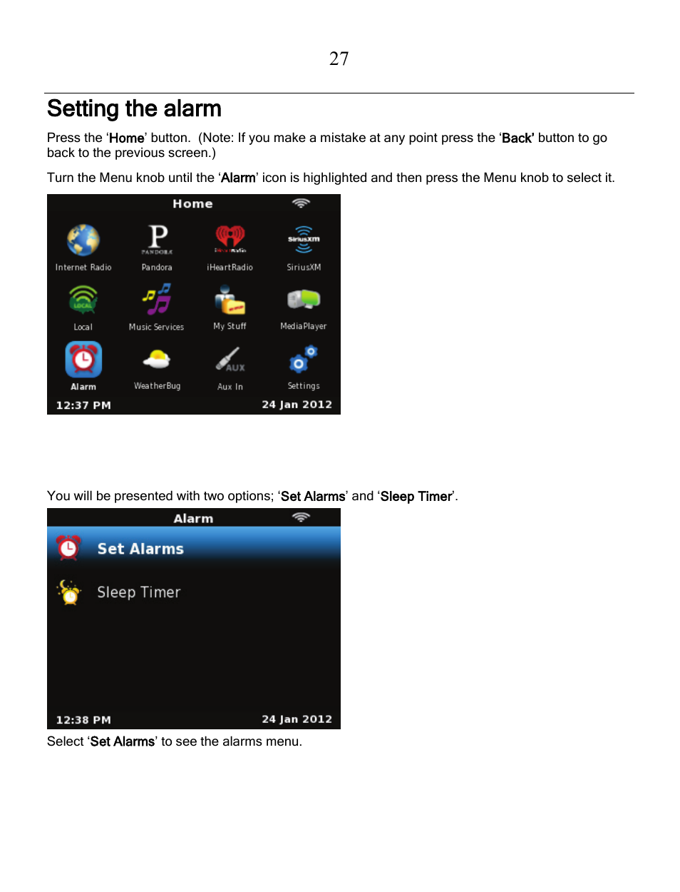Setting the alarm | Grace Digital GDI-IRCA700 Primo User Manual | Page 28 / 52