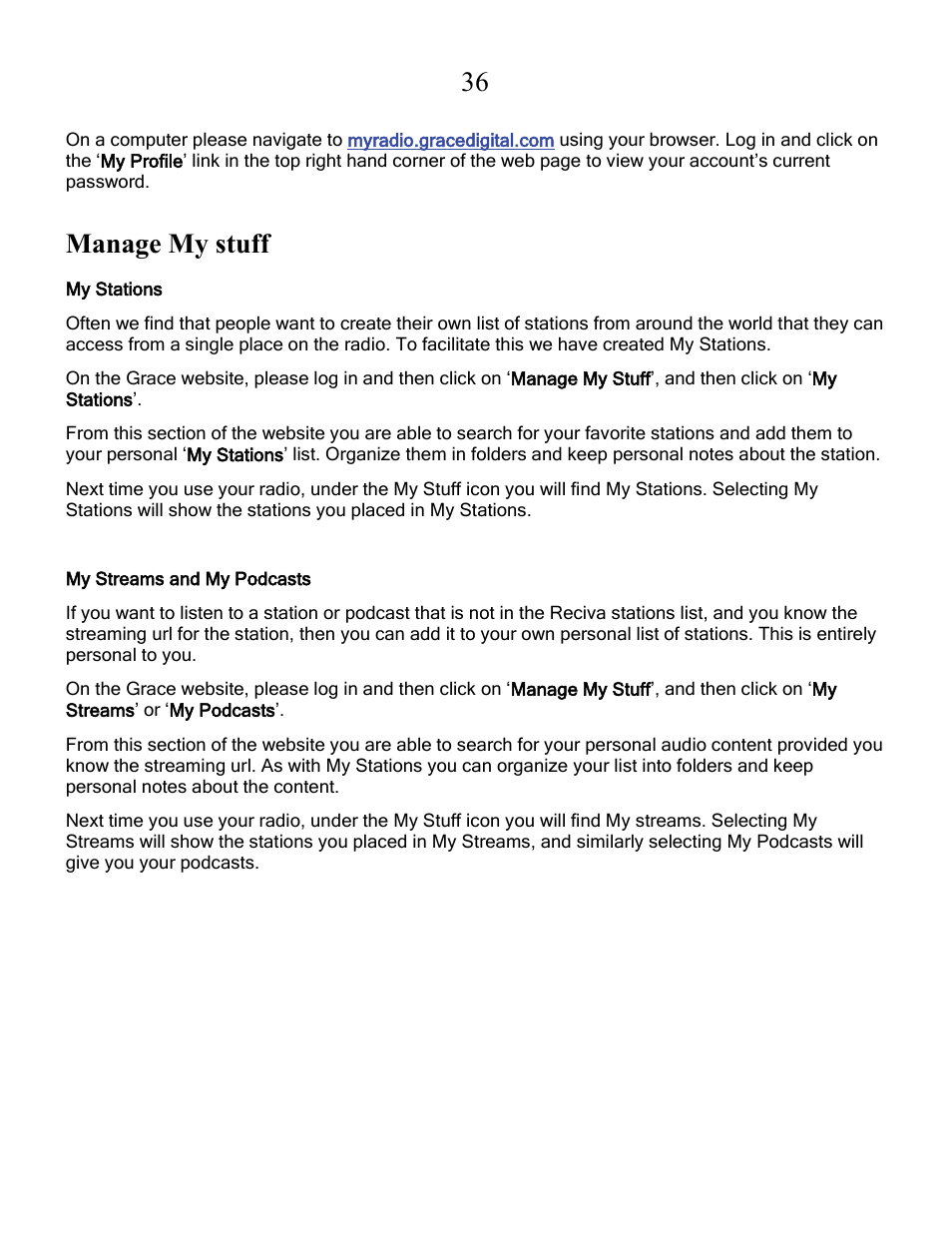 Manage my stuff | Grace Digital GDI-IRCA700 Primo User Manual | Page 37 / 52
