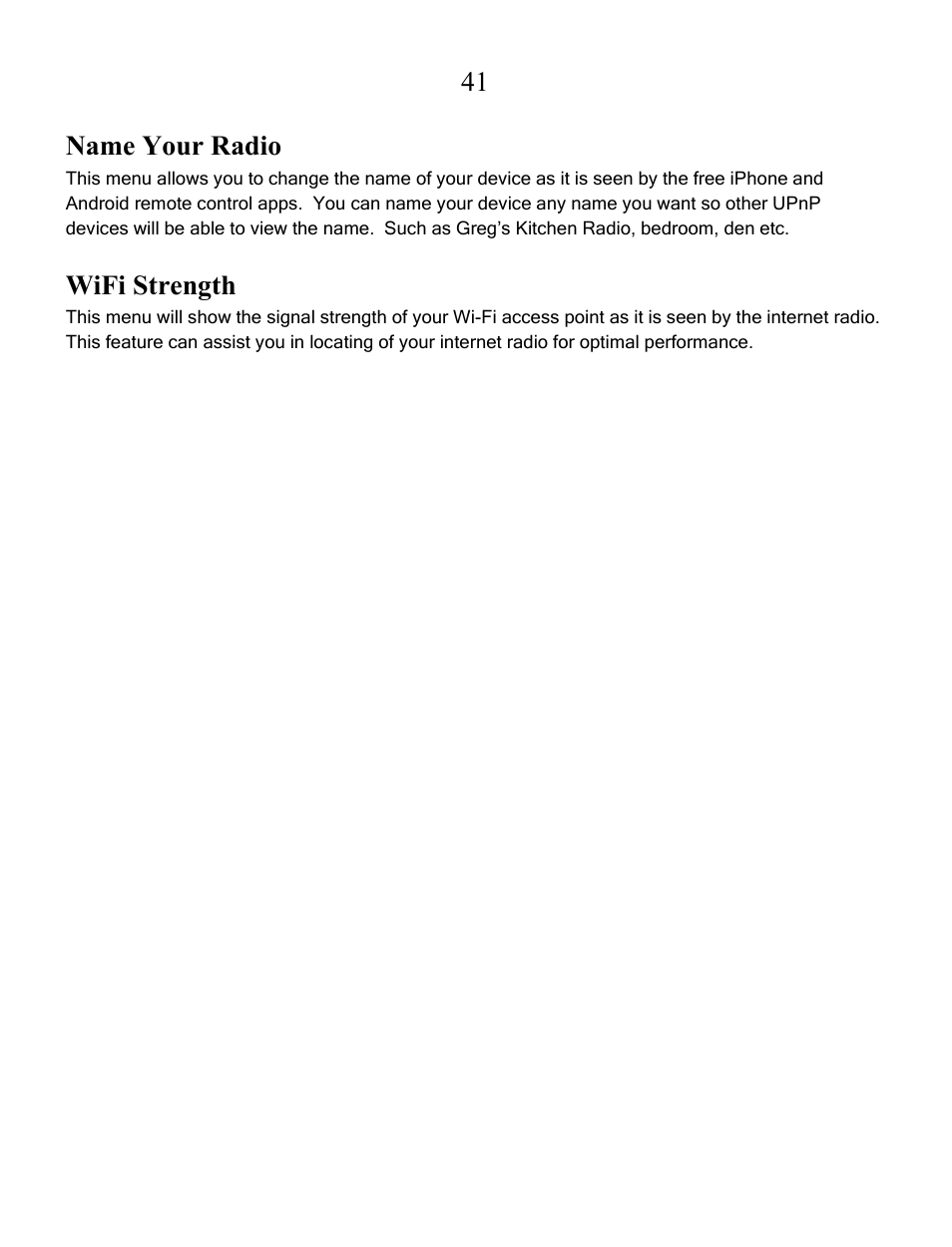 41 name your radio, Wifi strength | Grace Digital GDI-IRCA700 Primo User Manual | Page 42 / 52